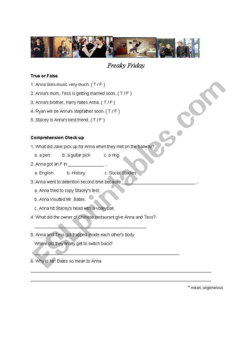 freaky friday worksheet