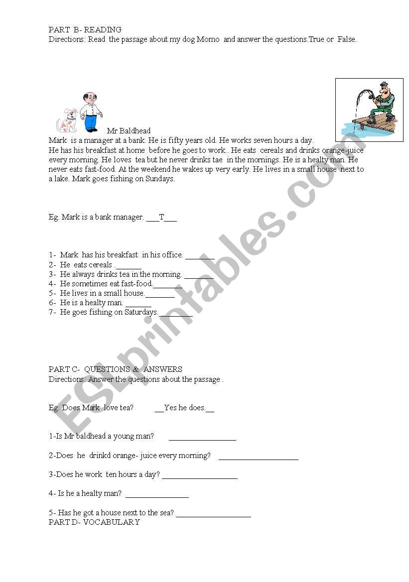 True & False questions worksheet