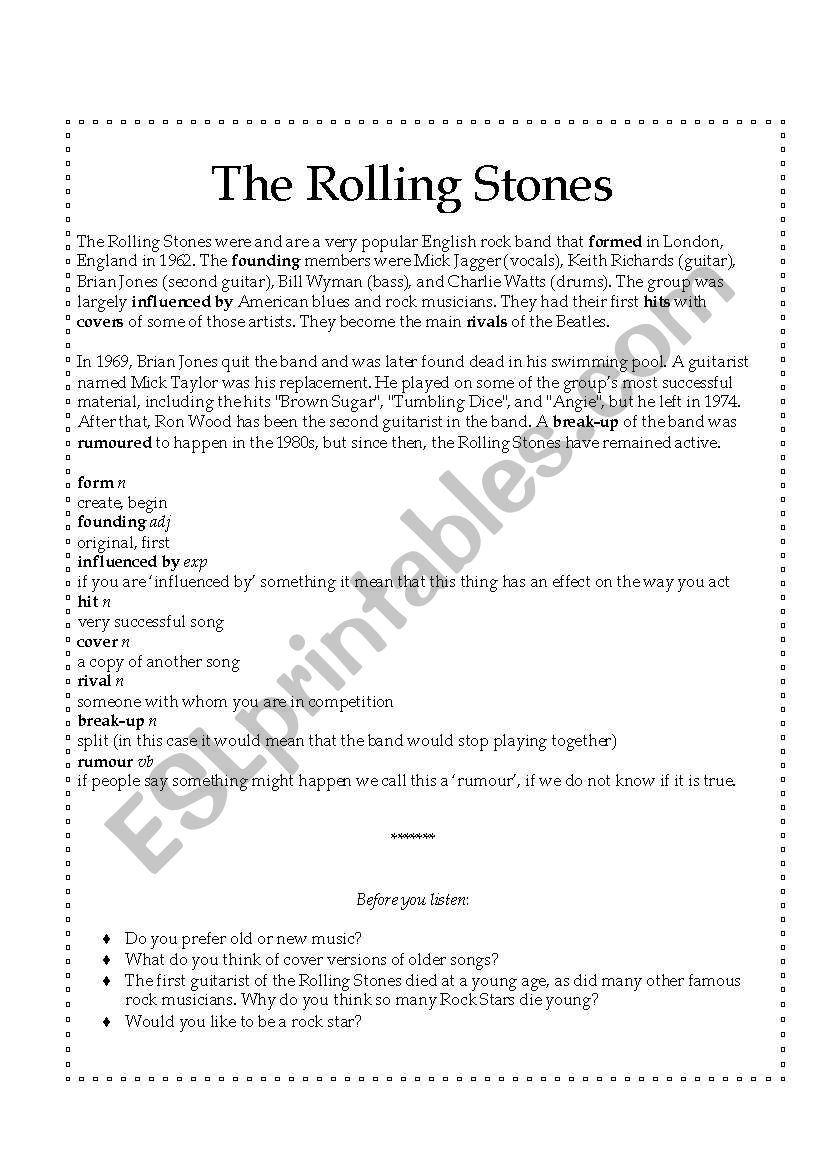 The Rolling Stones - Comprehension, Speaking and Listening