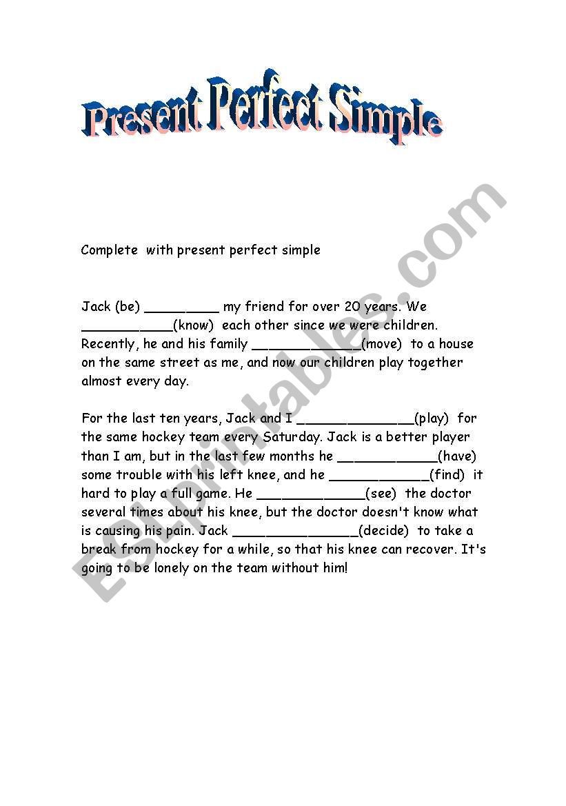 present perfect simple worksheet