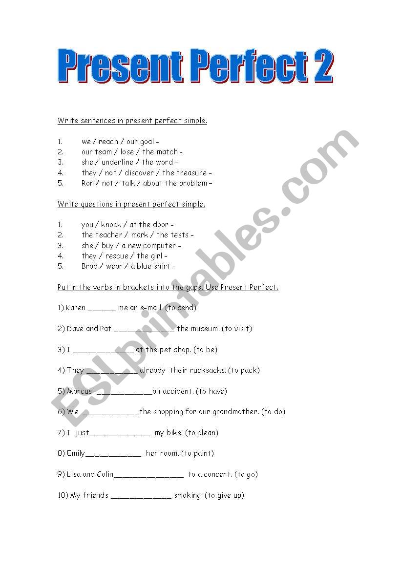 present perfect worksheet