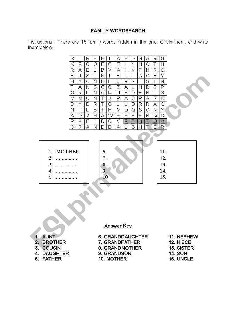 famly search worksheet