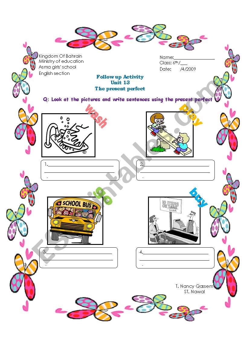 present perfect worksheet