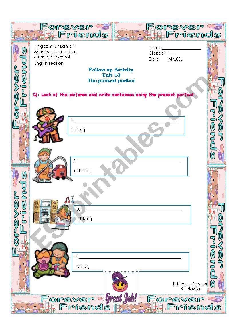 present perfect worksheet