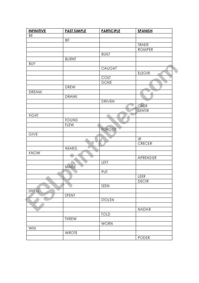 IRREGULAR VERBS 1 worksheet