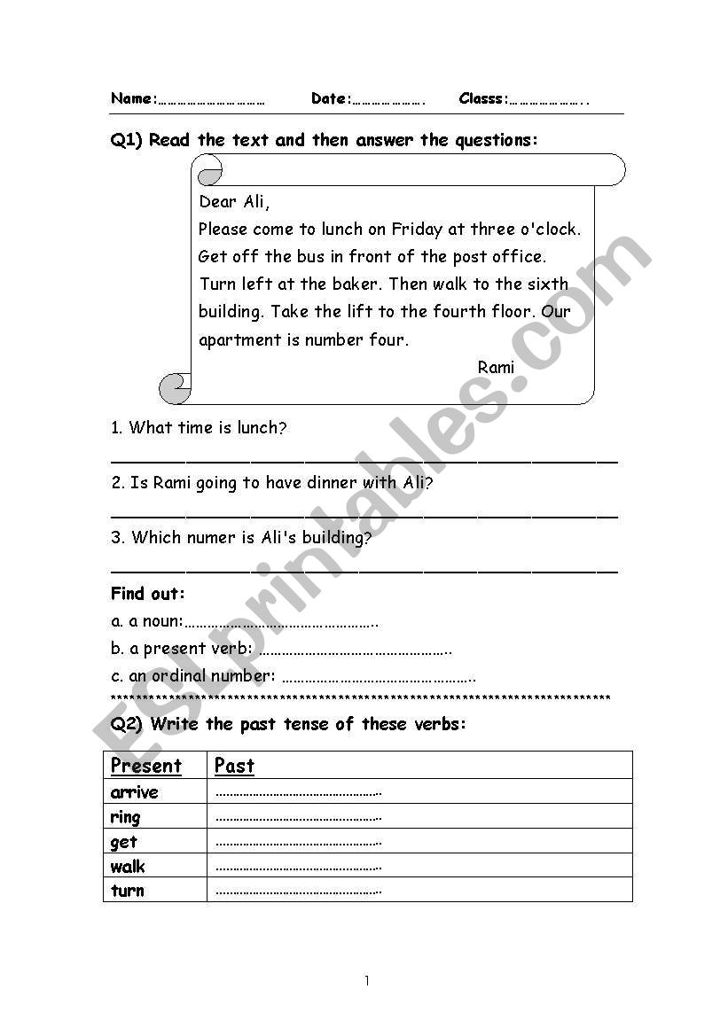 Invitation+letter+past tense worksheet