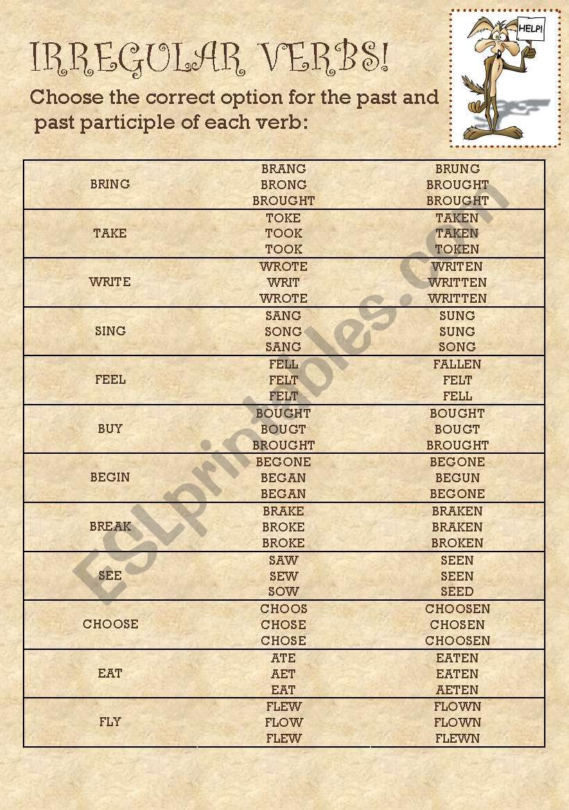 IRREGULAR VERBS QUIZ worksheet