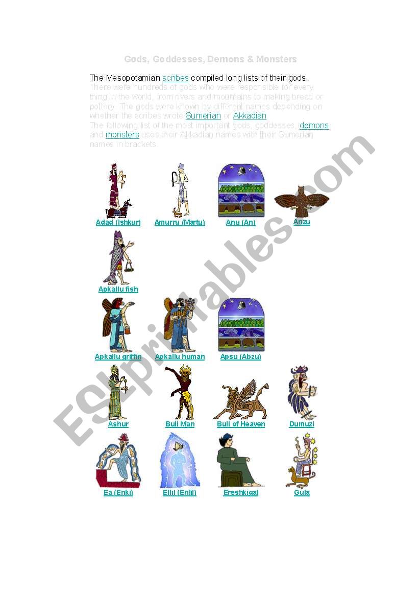 Gods and Monsters worksheet