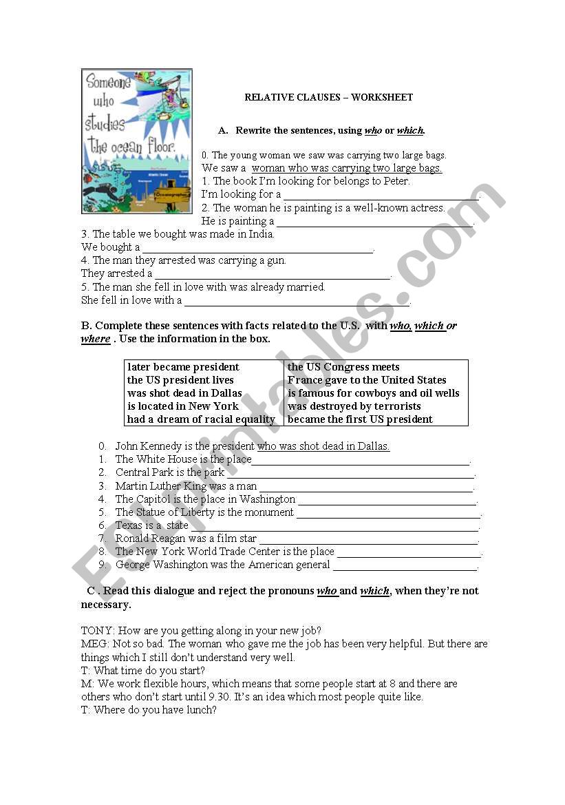 relative clauses  worksheet