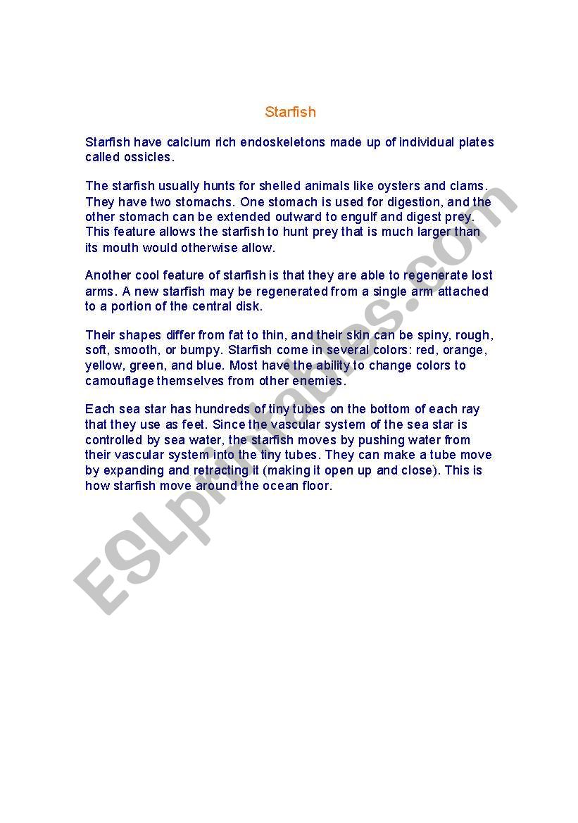 starfish worksheet