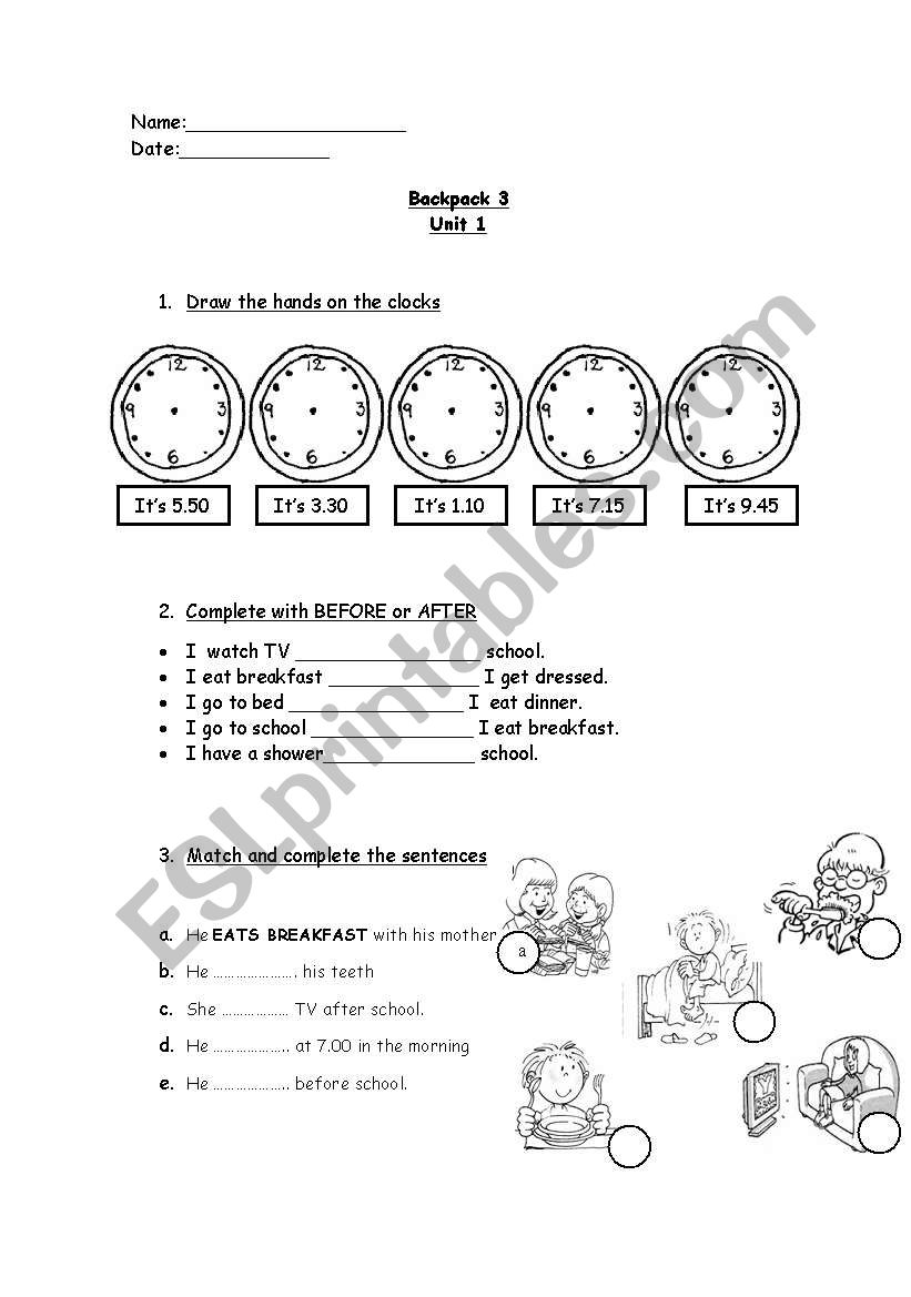 BACKPACK 3 (test unit 1) worksheet