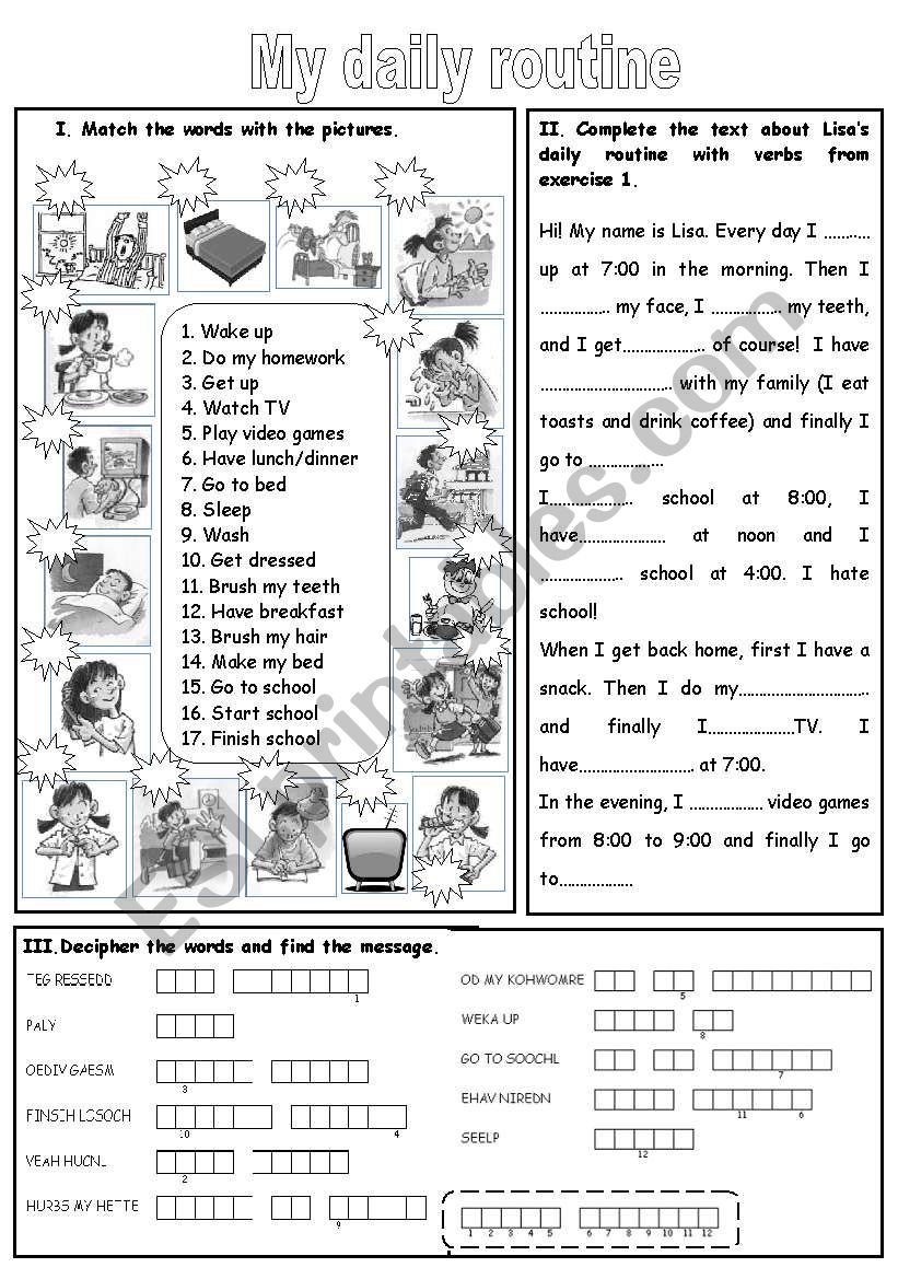 my daily routine worksheet