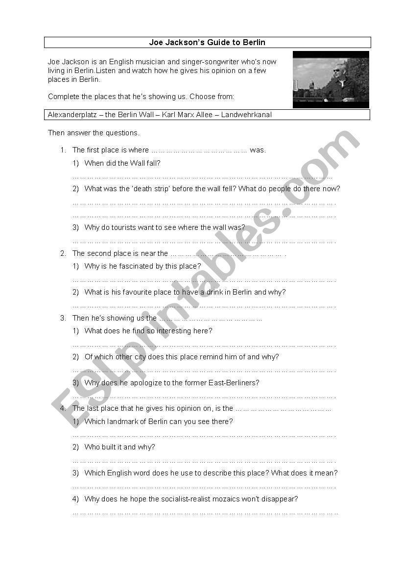 Joe Jacksons Guide to Berlin worksheet
