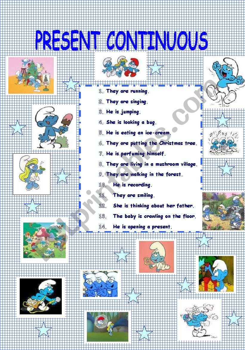 Present continuous with the smurfs