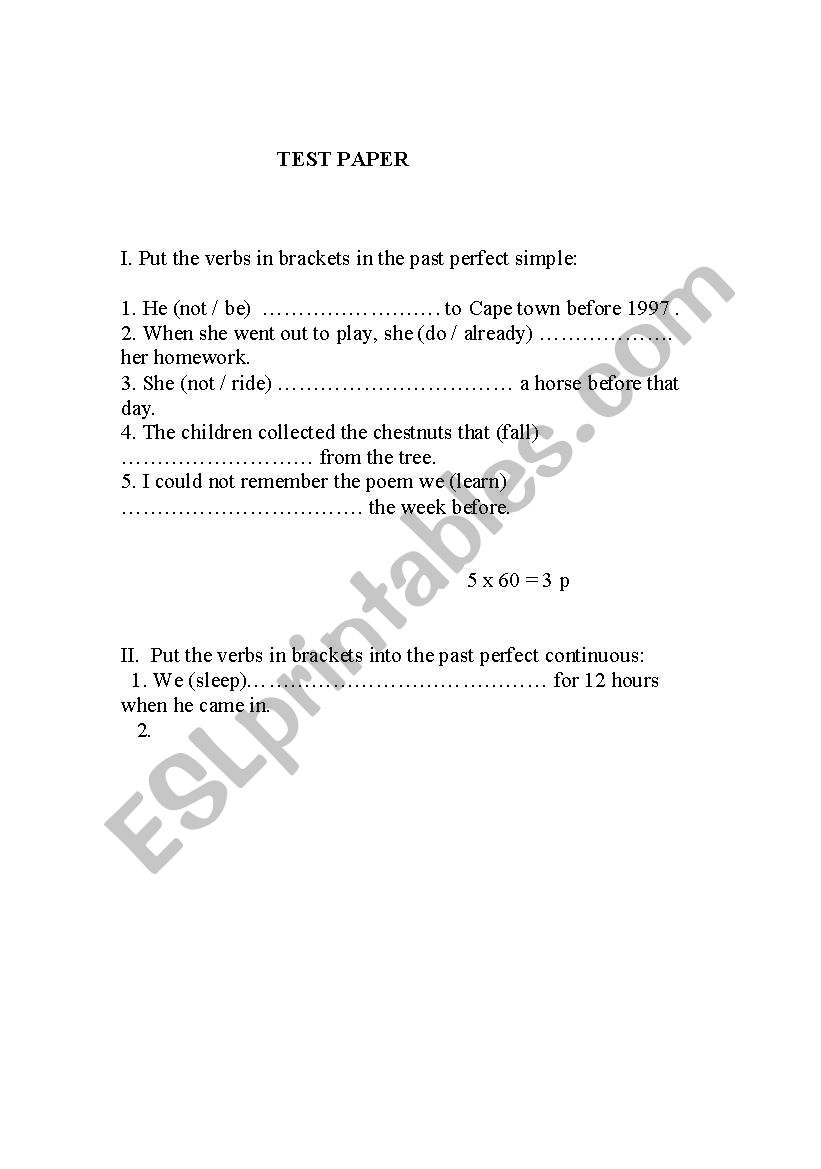 test paper worksheet