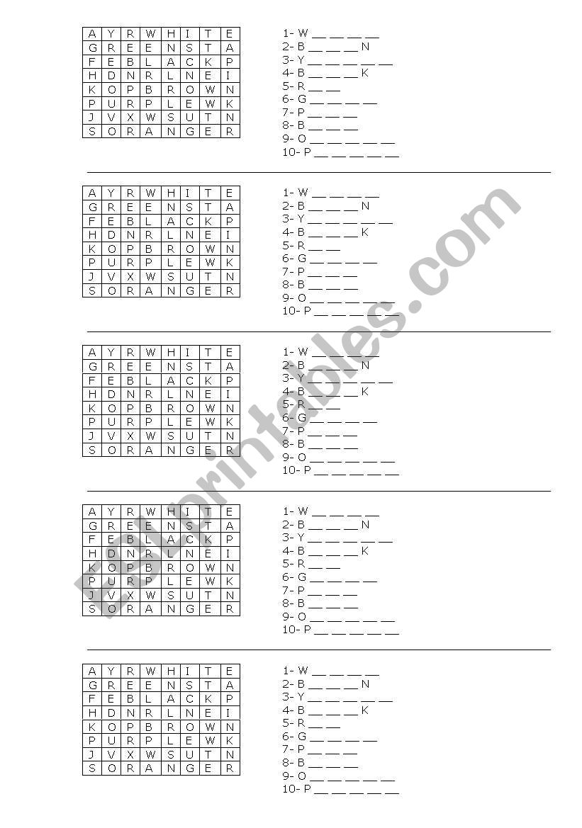 Colours worksheet