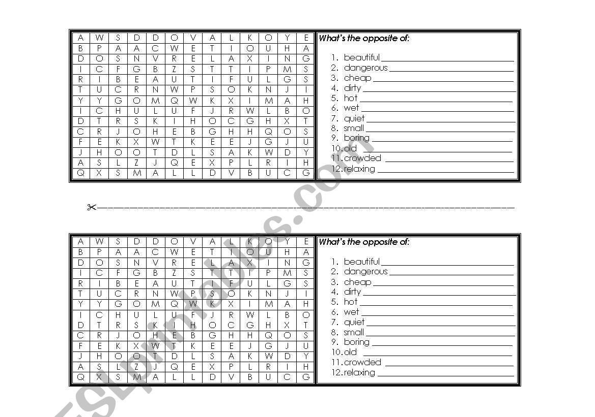 Adjectives - game worksheet