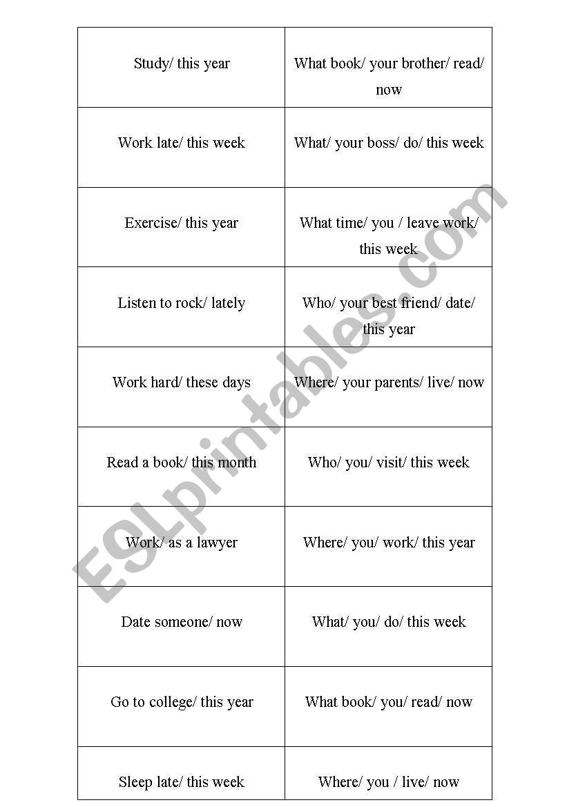 Cards - Present Progressive worksheet