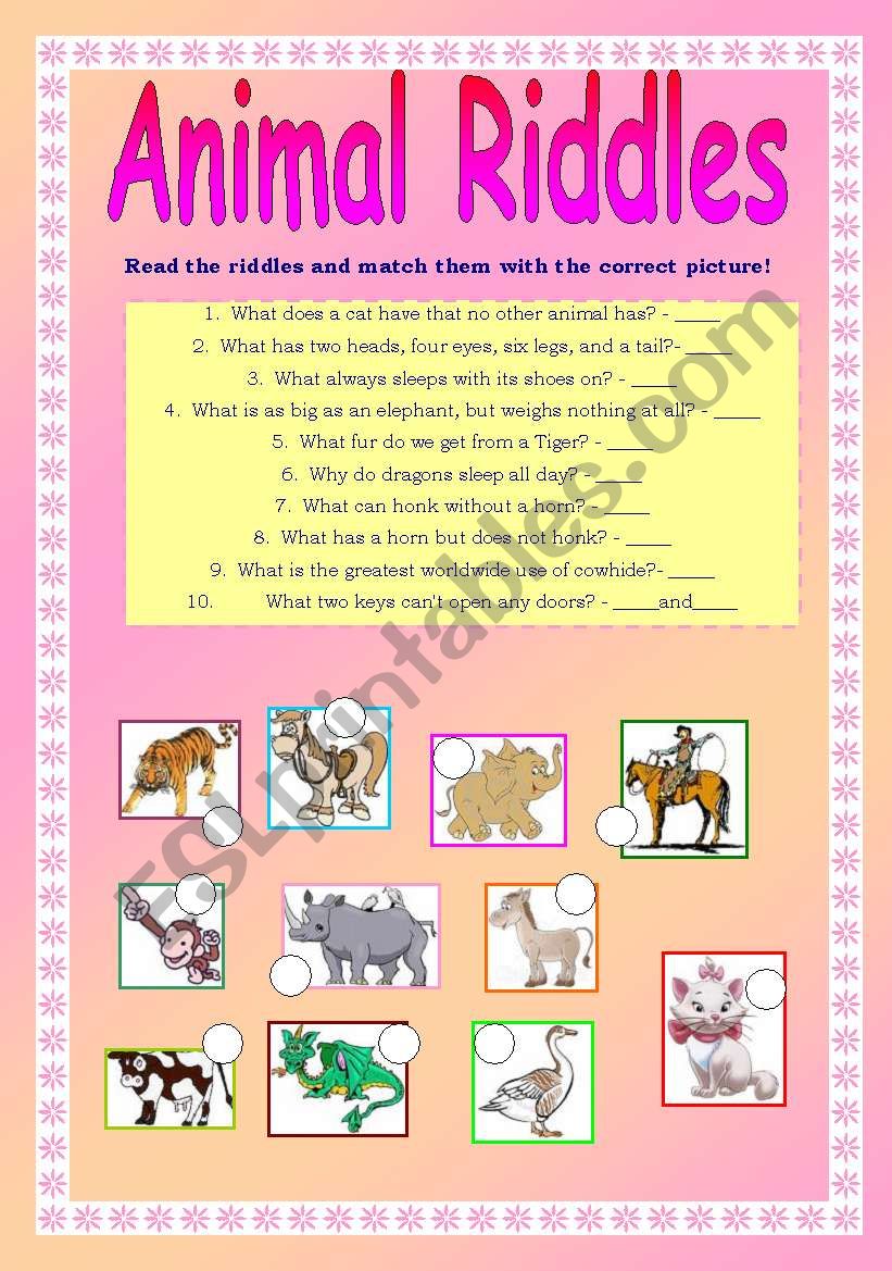 Animal Riddles + KEY worksheet
