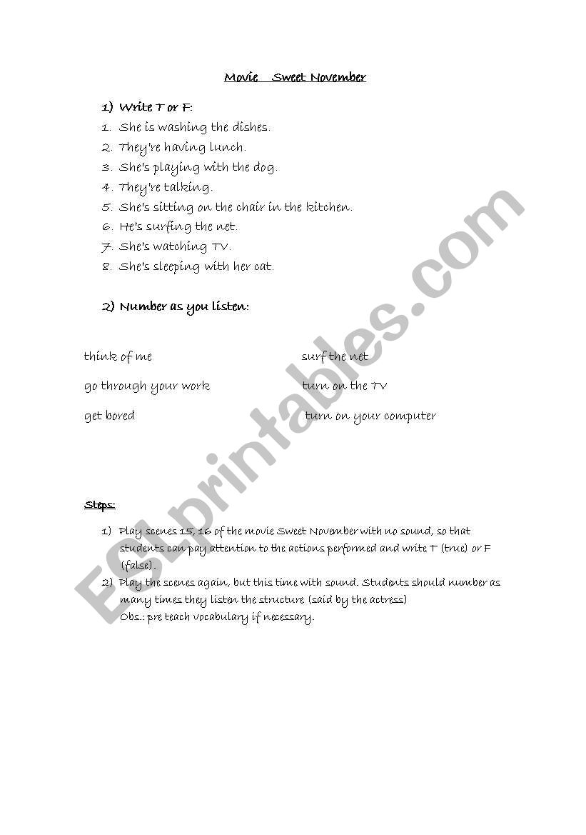 Movie Sweet November activity worksheet