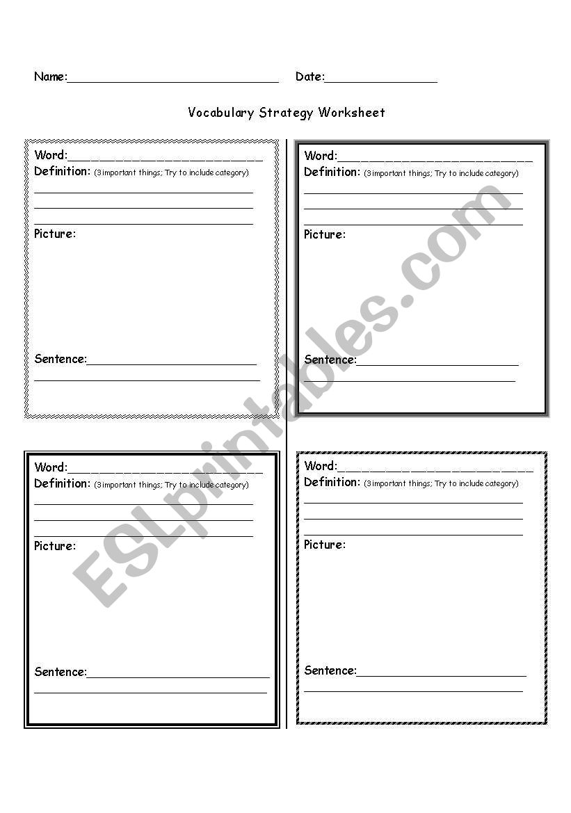 Vocabulary Graphic Organizer worksheet