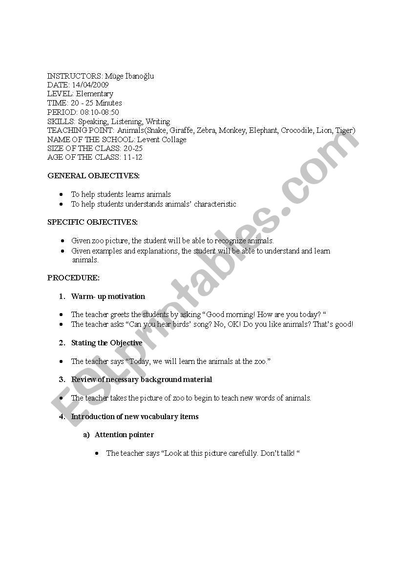 zoo animals lesson plan worksheet