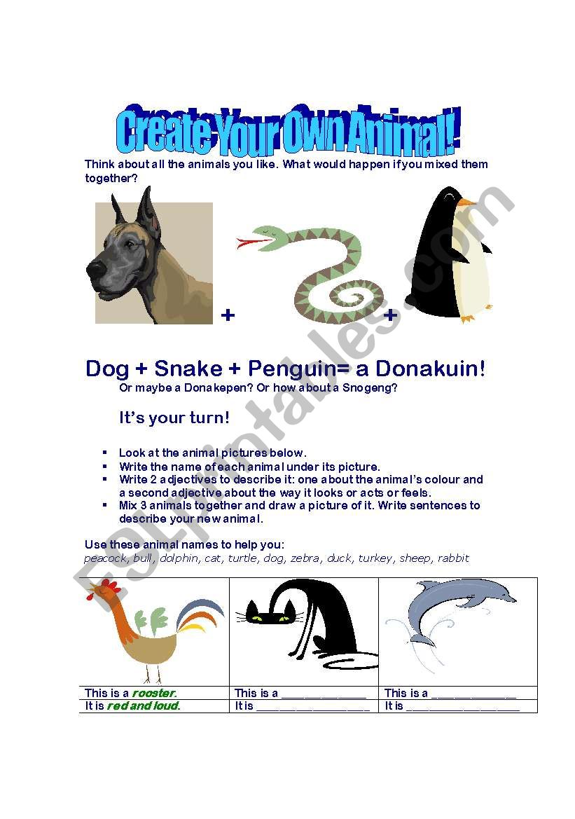 Create An Animal - ESL worksheet by rguppy