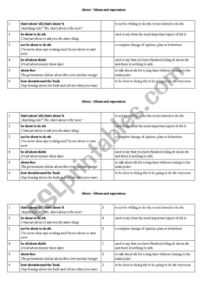 About - Idioms and Expressions