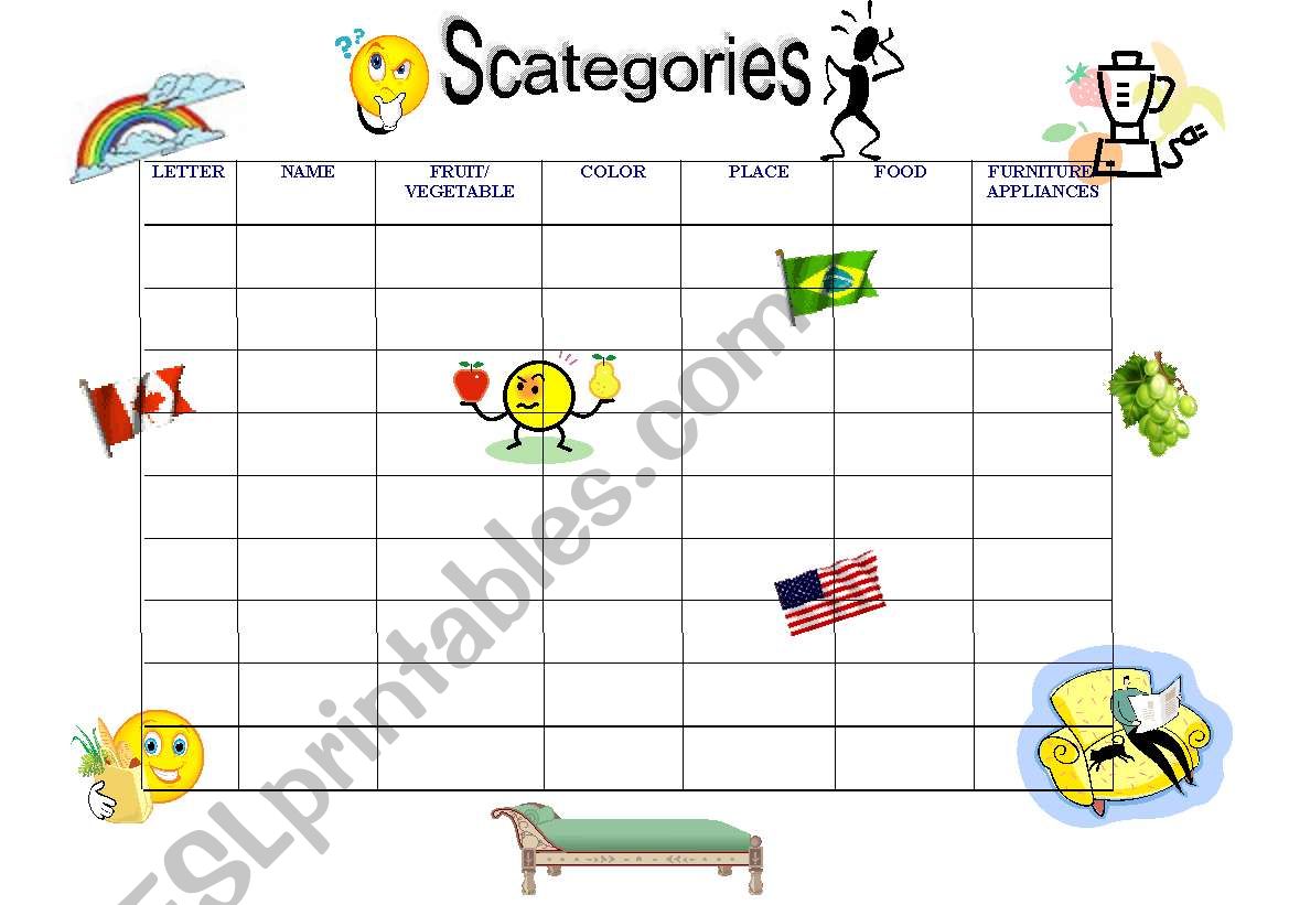 Scategories!!! 1 worksheet