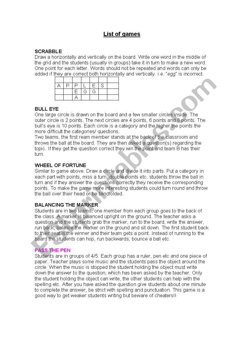 games for young learners worksheet