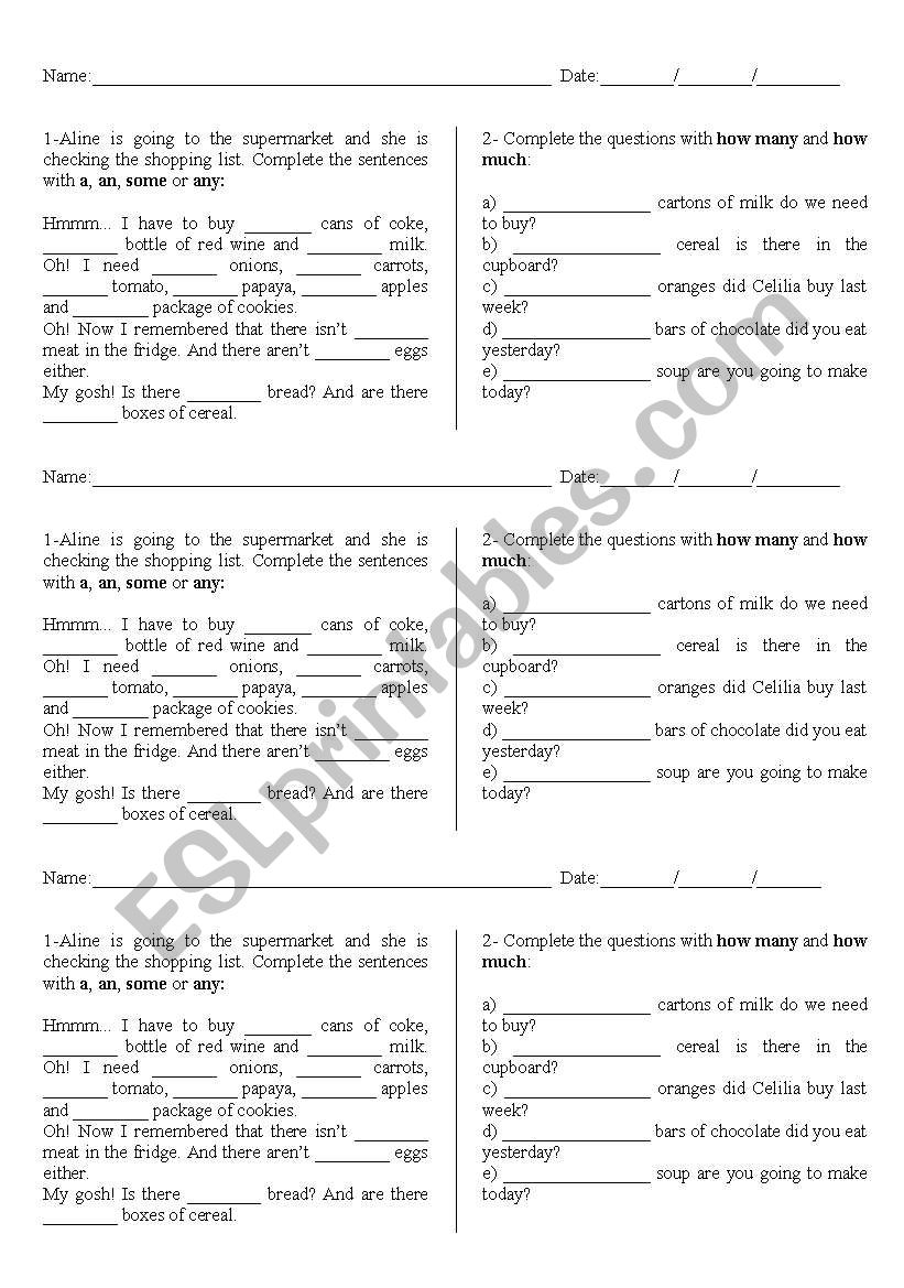 some, any, how much, how many worksheet