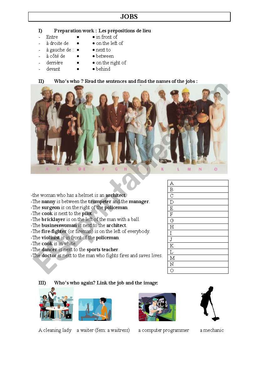 Jobs worksheet