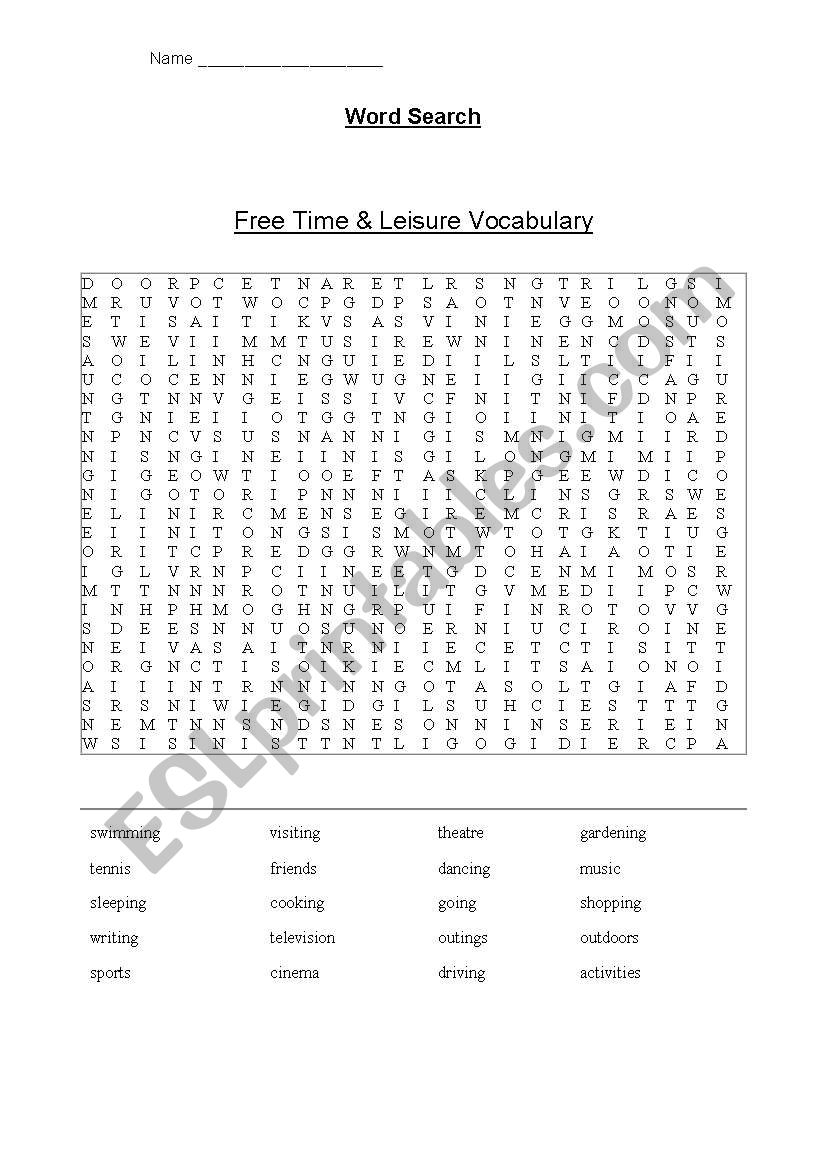 Free time and leisure Word Search