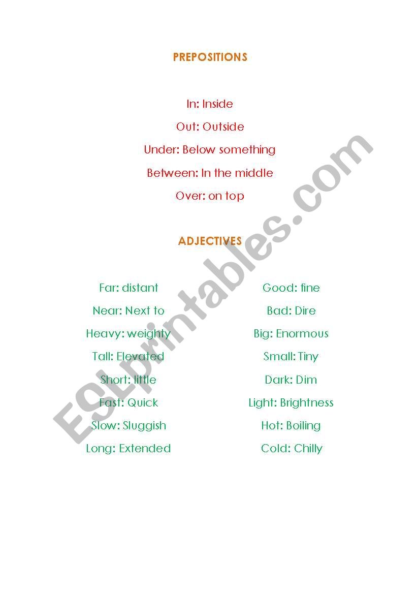 Prepositions and adjectives Synonyms