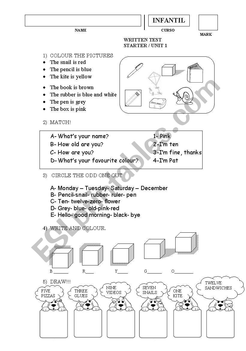 Written test worksheet