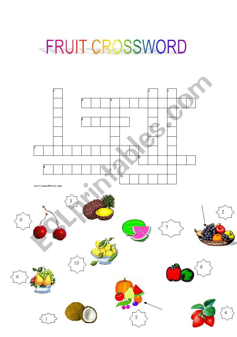 fruit crosswords worksheet