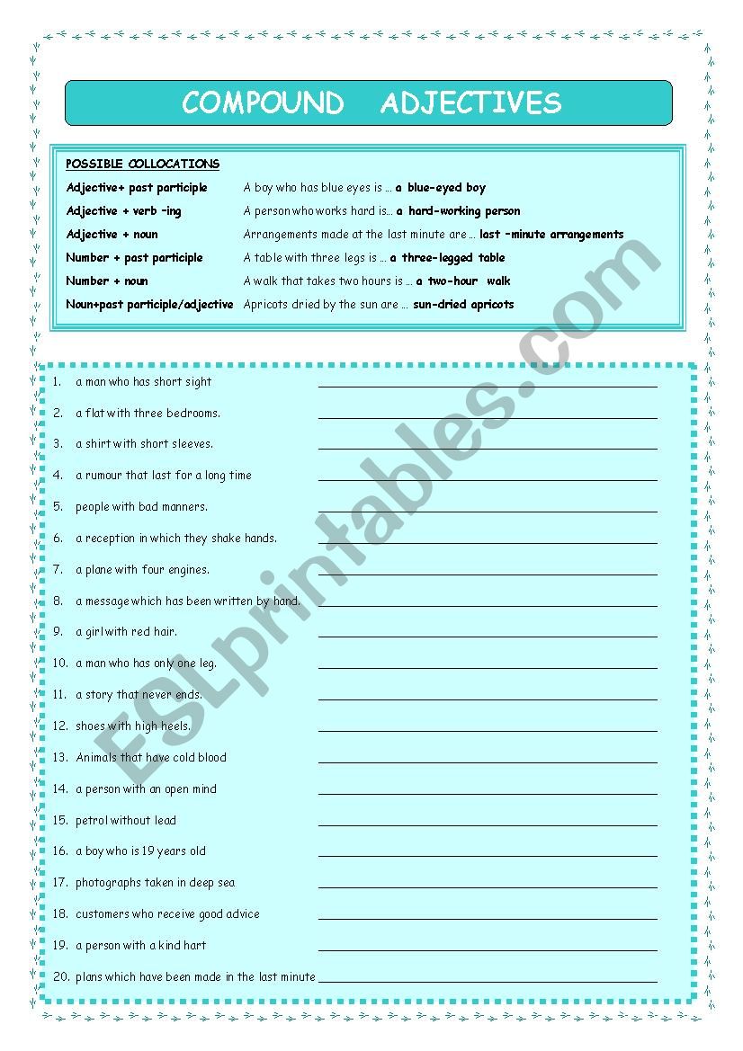 Compound Adjectives worksheet