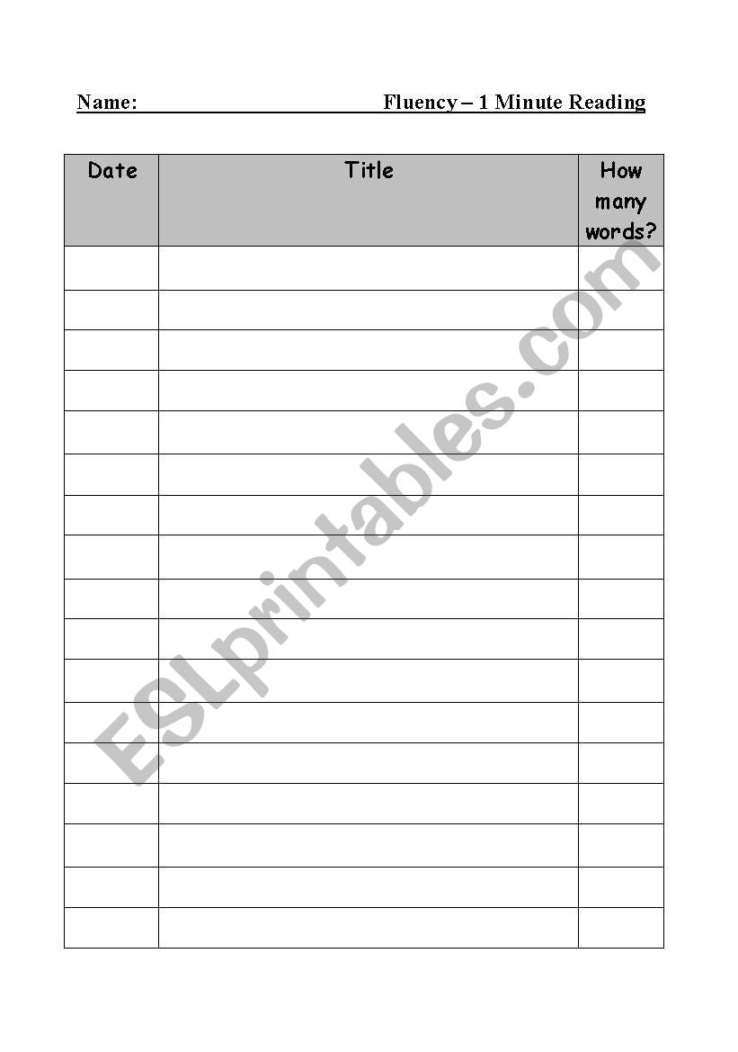 Student Fluency Form worksheet