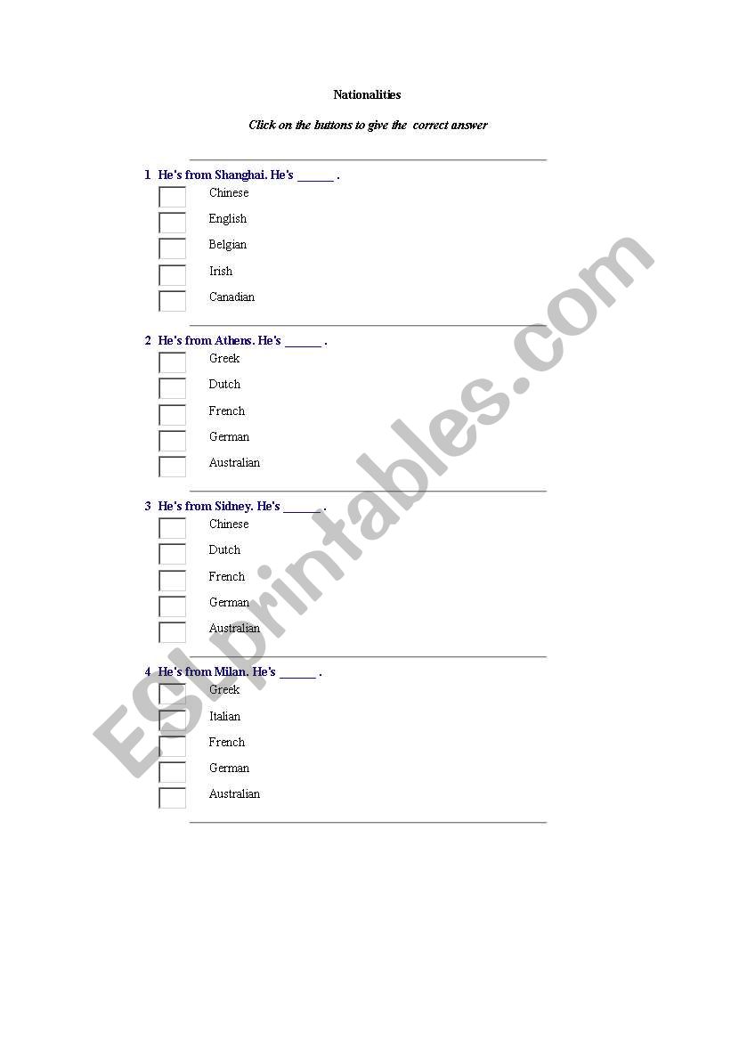 Nationality worksheet