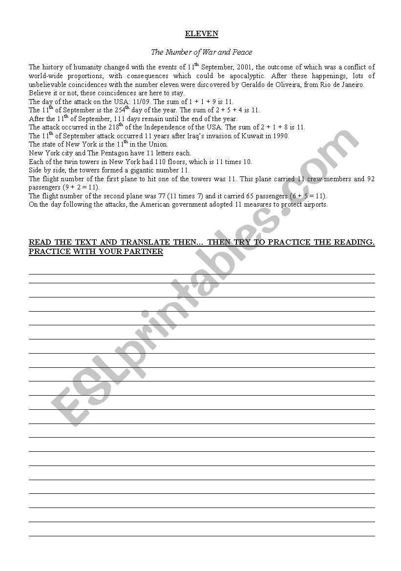 The number eleven worksheet