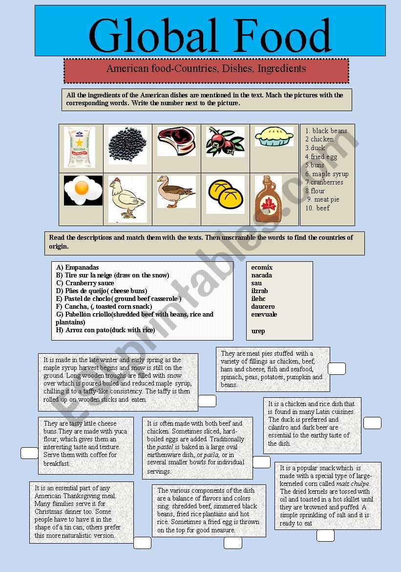 Global food -America worksheet