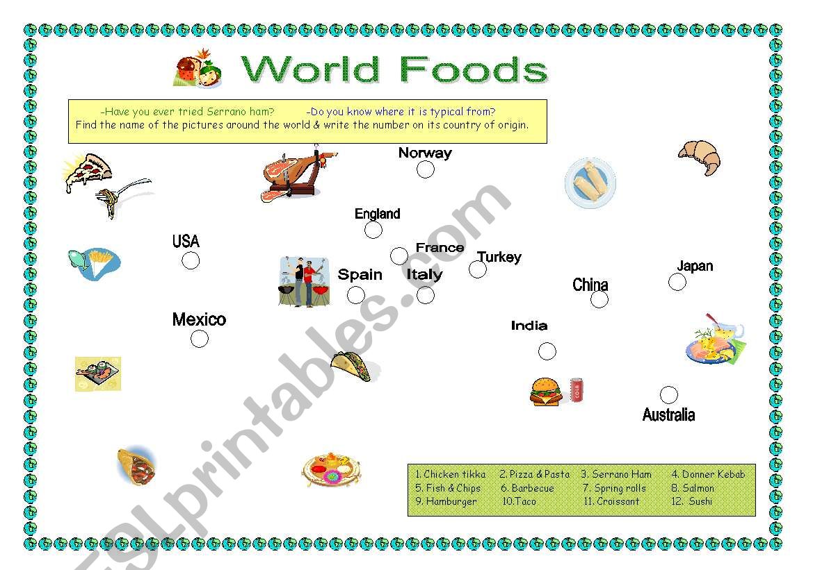 Magical World food map worksheet