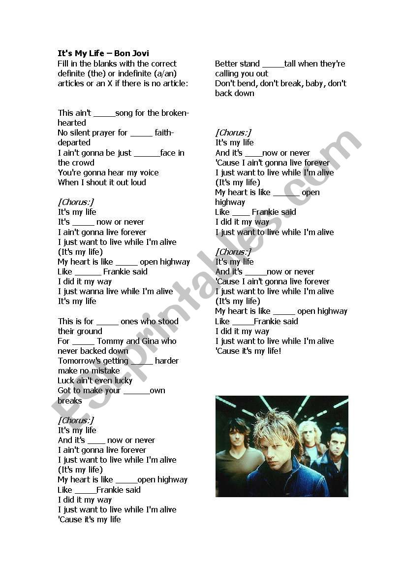 Bon Jovi -Its My Lfe worksheet