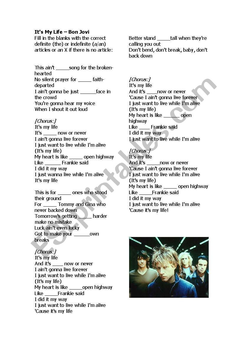 Bon Jovi -ItÂ´s My Lfe worksheet