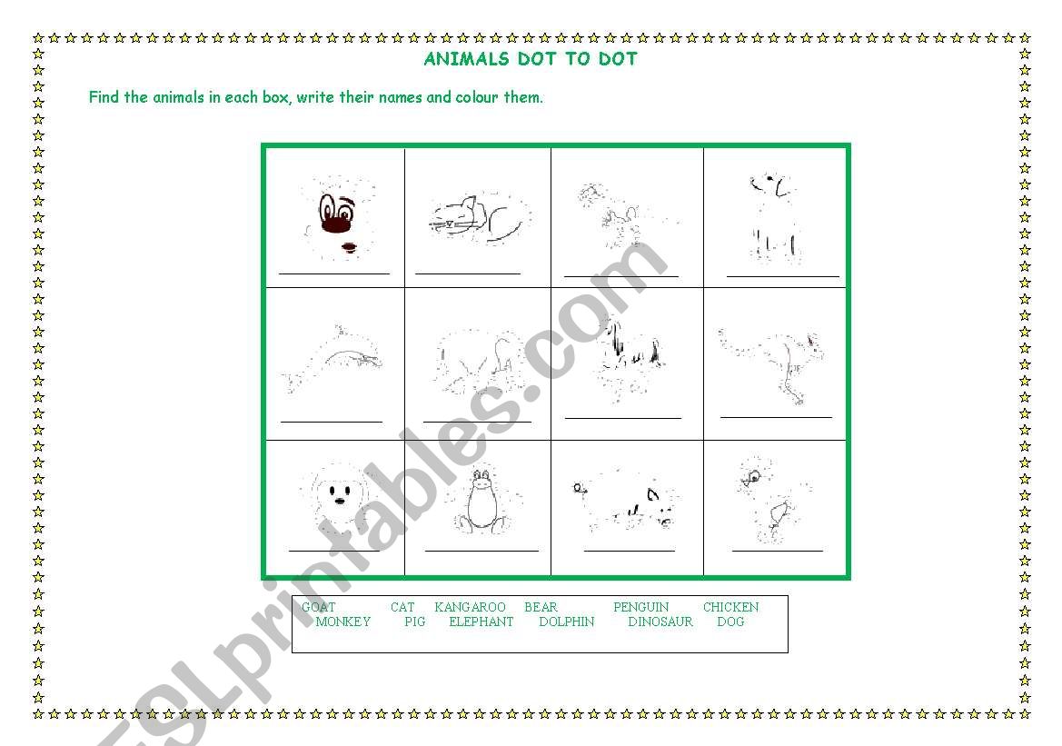 ANIMALS DOT TO DOT worksheet