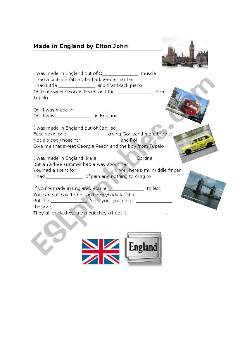 song made in England worksheet