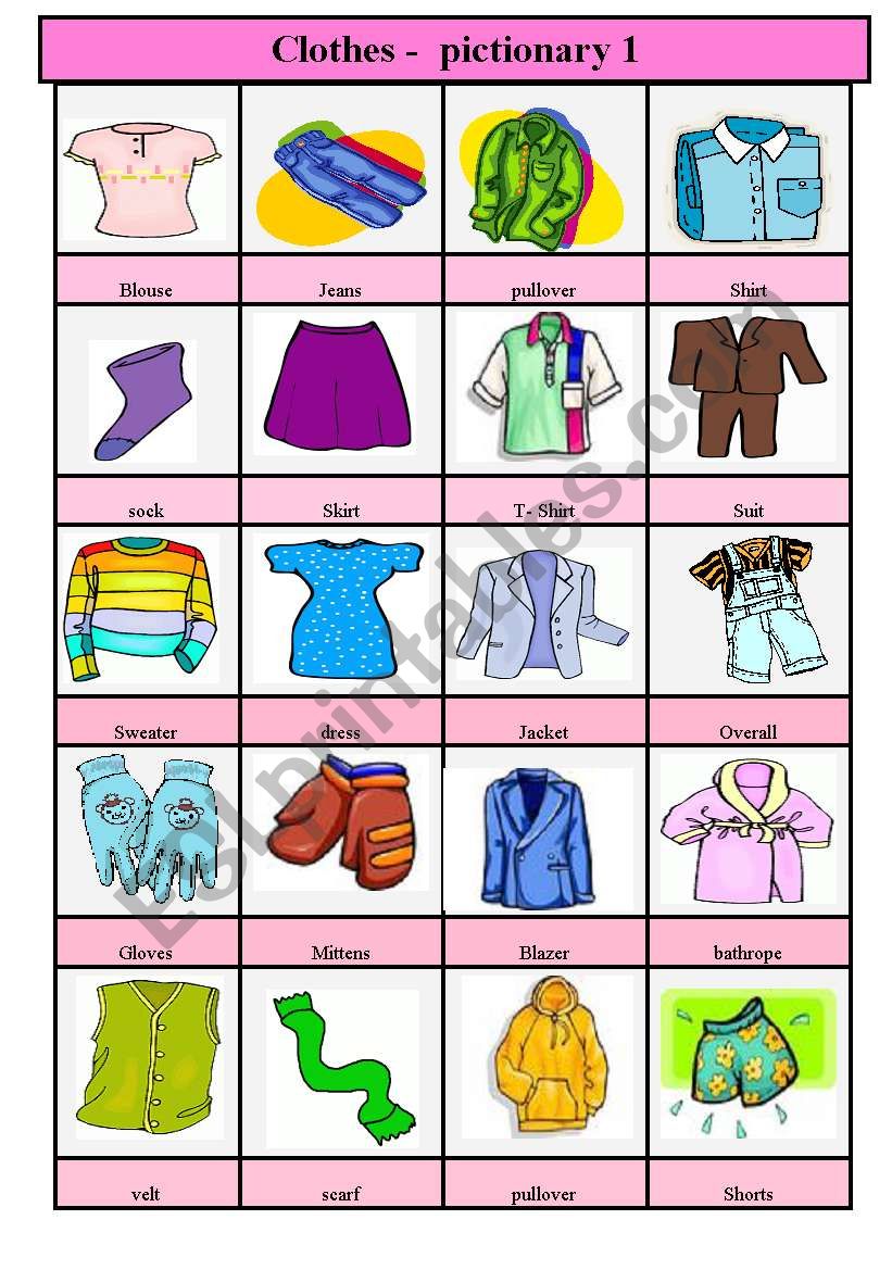 clothes - pictionary 1 worksheet