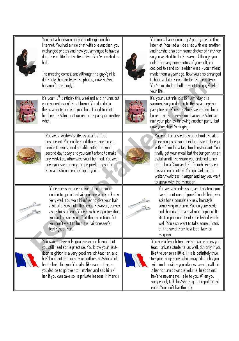 Role-play cards worksheet