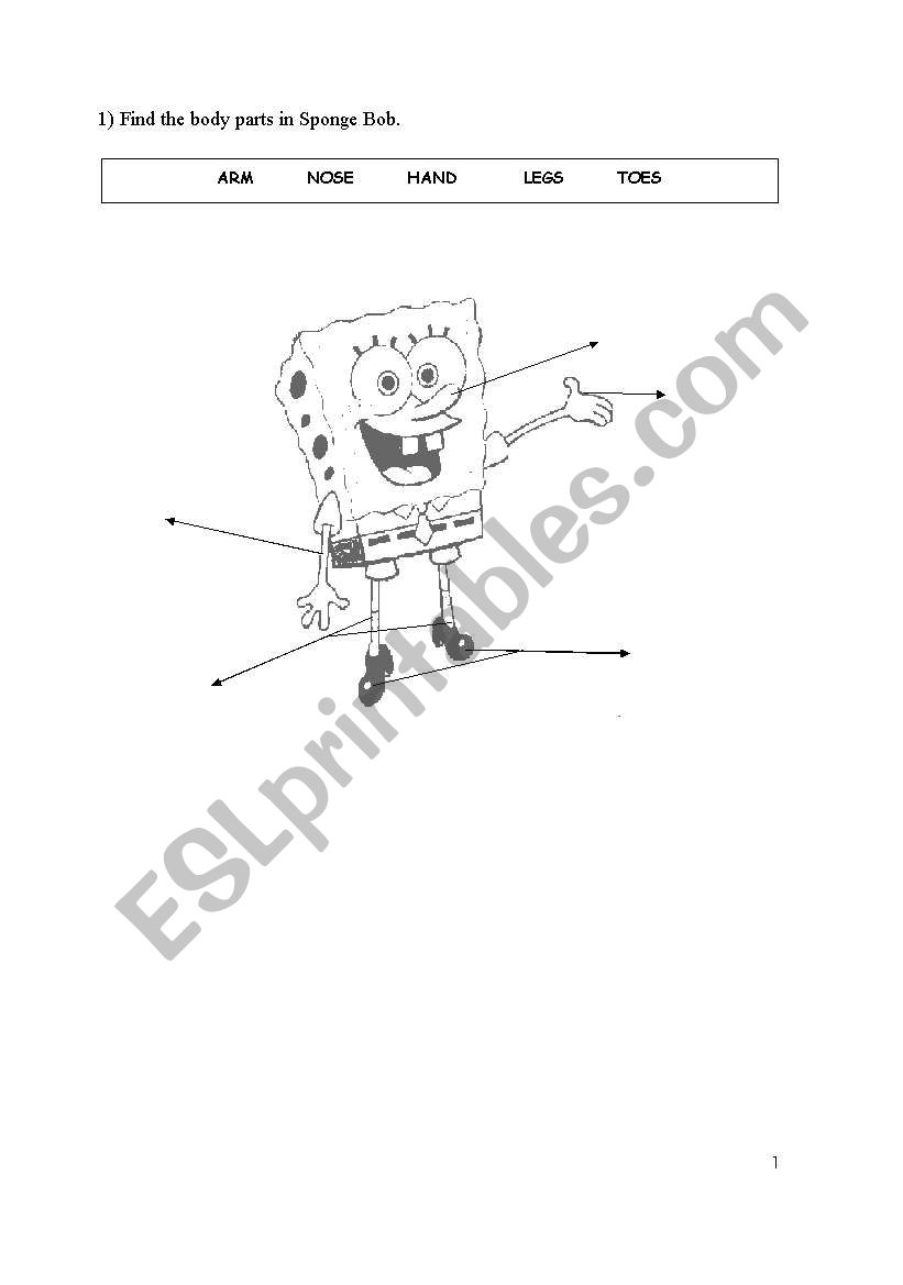 Body parts in Sponge Bob worksheet