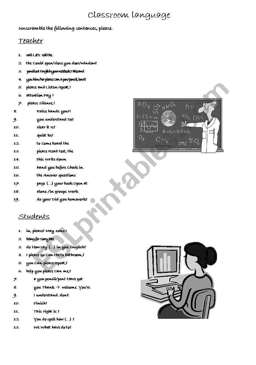 Classroom language worksheet